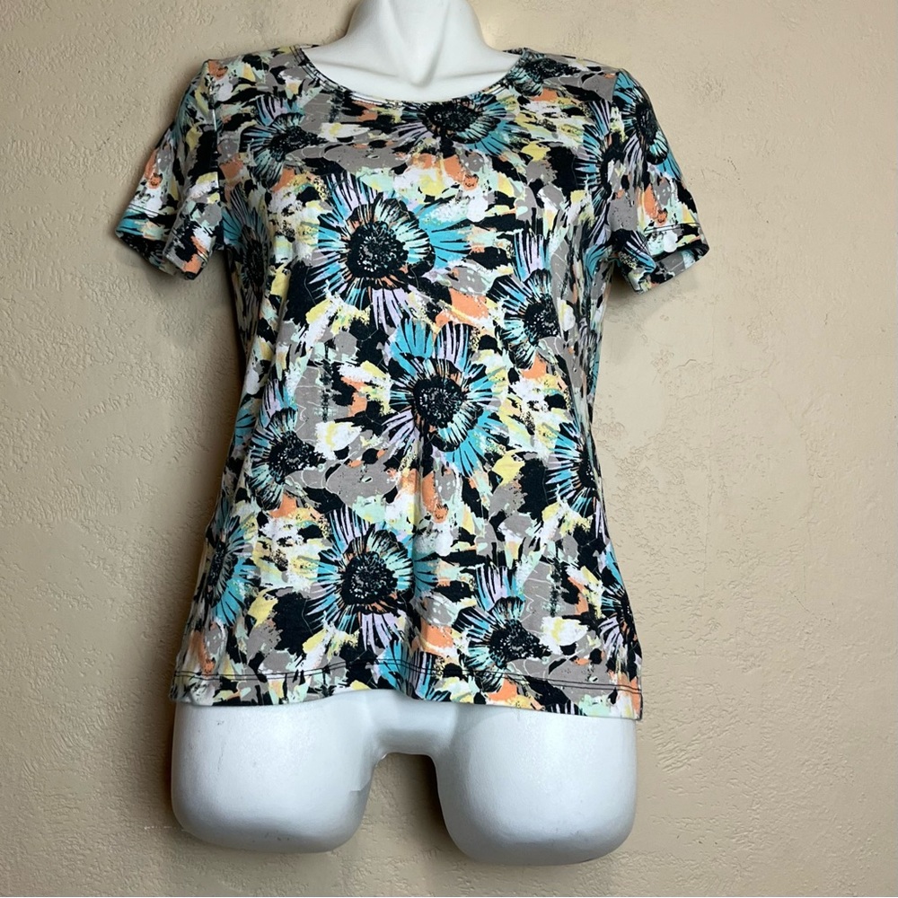 5/$25 Rebeca Malone women‎ short sleeve multicolor blouse size M